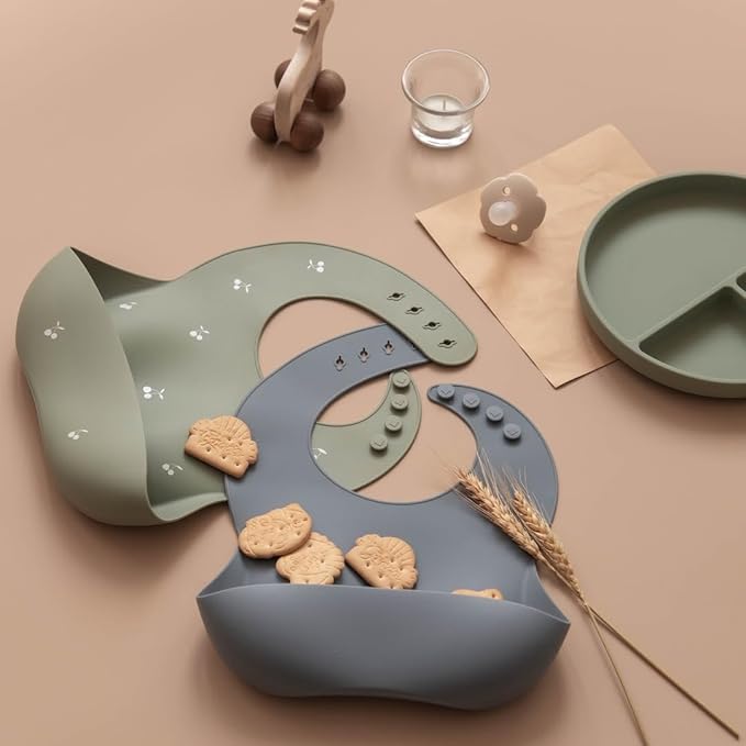 Moonkie Silicone Baby Bibs Set Of 2 | BPA Free Waterproof | Soft Flexible Adjustable Silicone Bibs for Babies & Toddlers(Frosted Mint/Celadon Green)