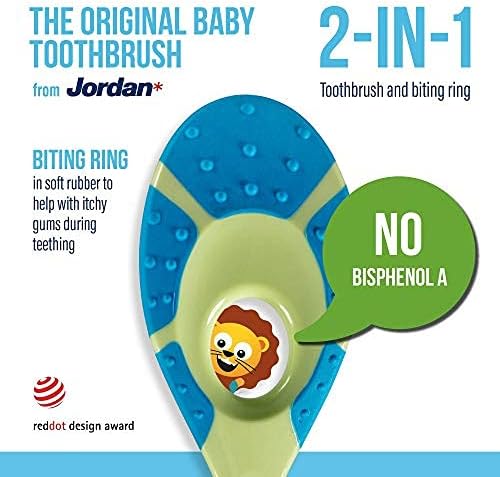 Jordan* | Step 1 Baby Toothbrush | 0-2 Years, Soft Bristles, BPA Free | Green & Blue | 4 Pack
