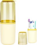 Toothbrush Travel Case, Plastic Travel Toothbrush Holder with Drain Hole, Portable Toothpaste Toothbrush Storage Container Box for Traveling, Camping, Gym, Bathroom (Light Yellow)