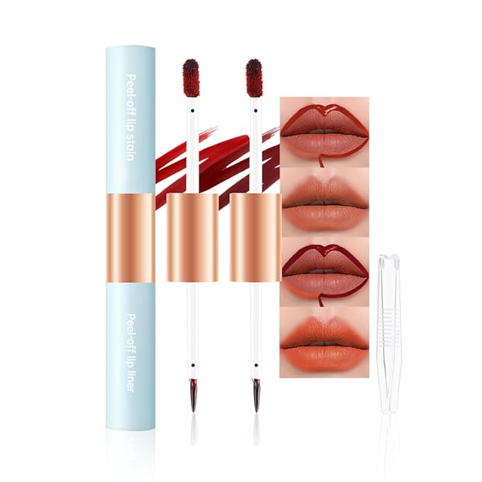 Matte Lip Liner Peel Off Lip Stain, Long Lasting Peel Off Lip Liner Stain, Peel-off Lip Gloss For All Skin Types, Transfer-proof Highly Pigmented Color Waterproof, (01#+02#, Pack of 2)