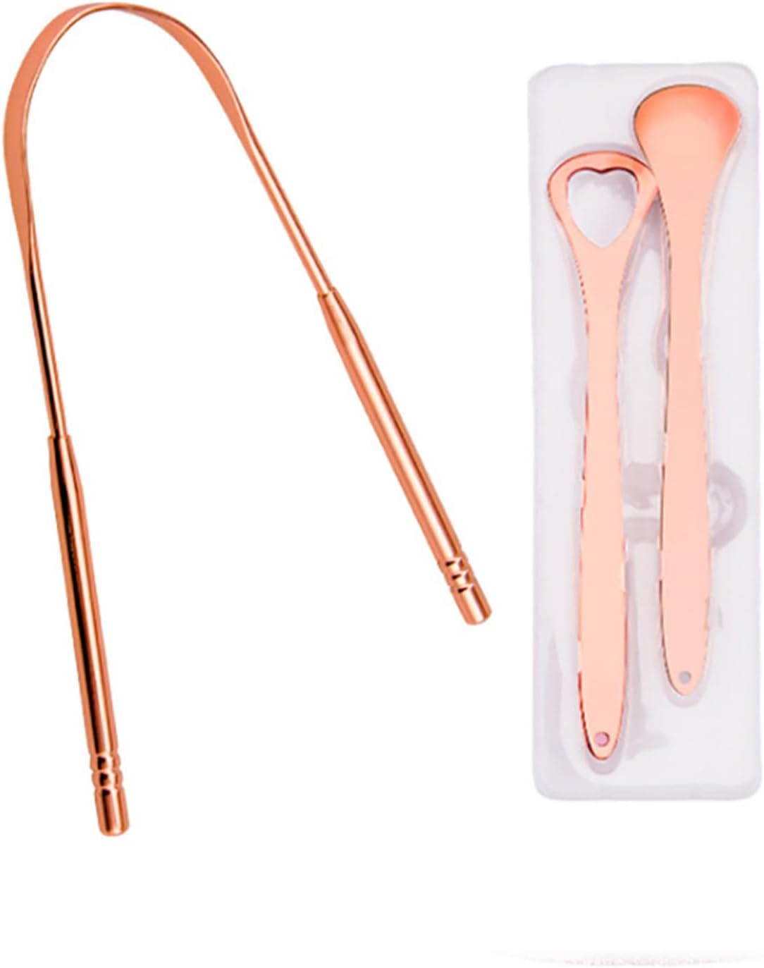 tooloflife 3 Packs Tongue Scraper Kit Stainless Steel Tongue Cleaner Tongue Brush for Reduce Bad Breath and Fresh Breath (Rose Gold)