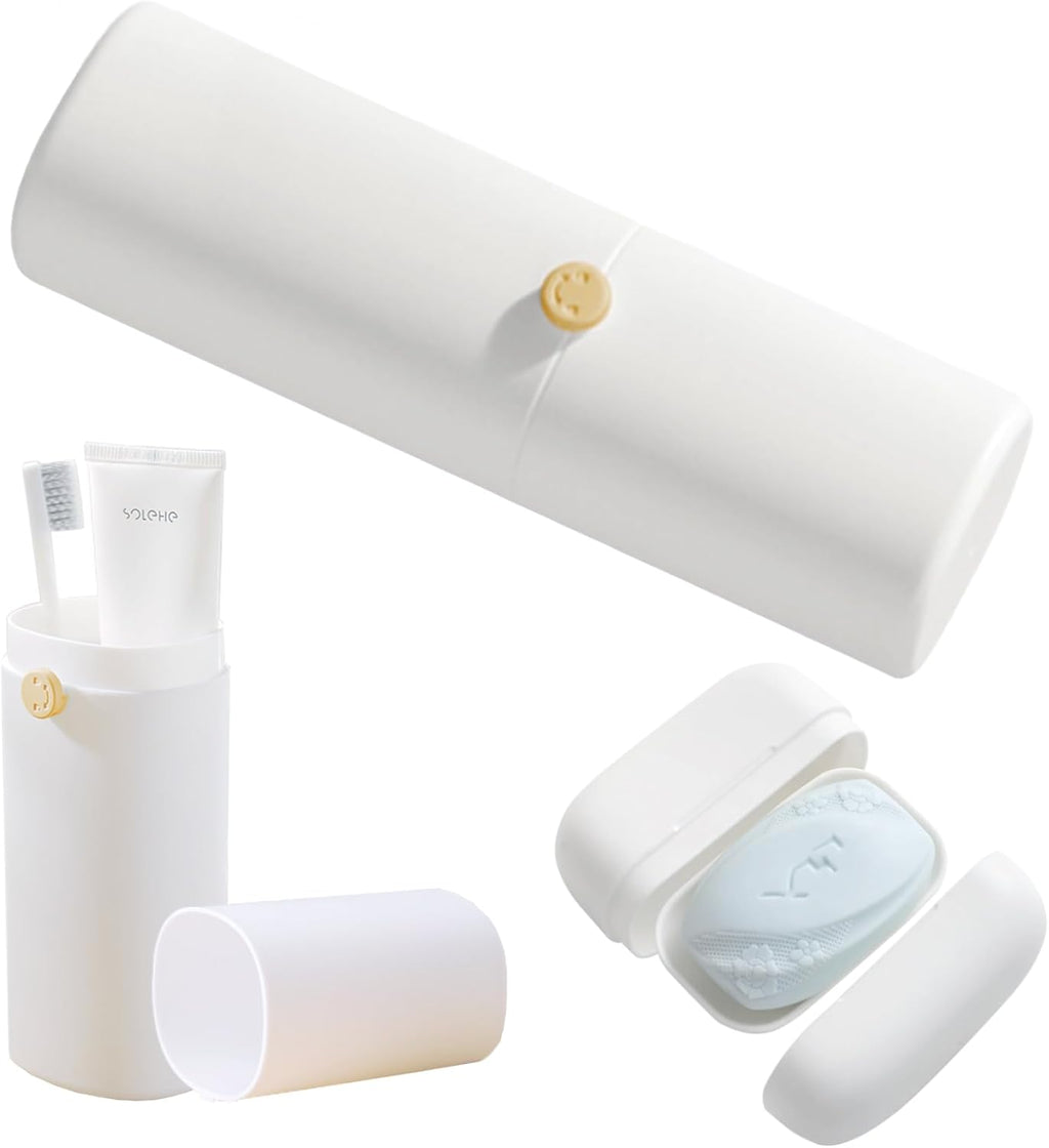 Portable Toothbrush and Toothpaste Holder & Travel Soap Case Set, Leakproof, Large Capacity, Breathable Travel Toothbrush Holder for Trips, Gym, Camping and School
