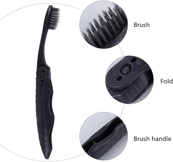 Yardwe 8PCS Folding Travel Toothbrush Portable Soft Bristle Charcoal Toothbrushes with Ergonomic Grip for Camping Travel and Daily Use