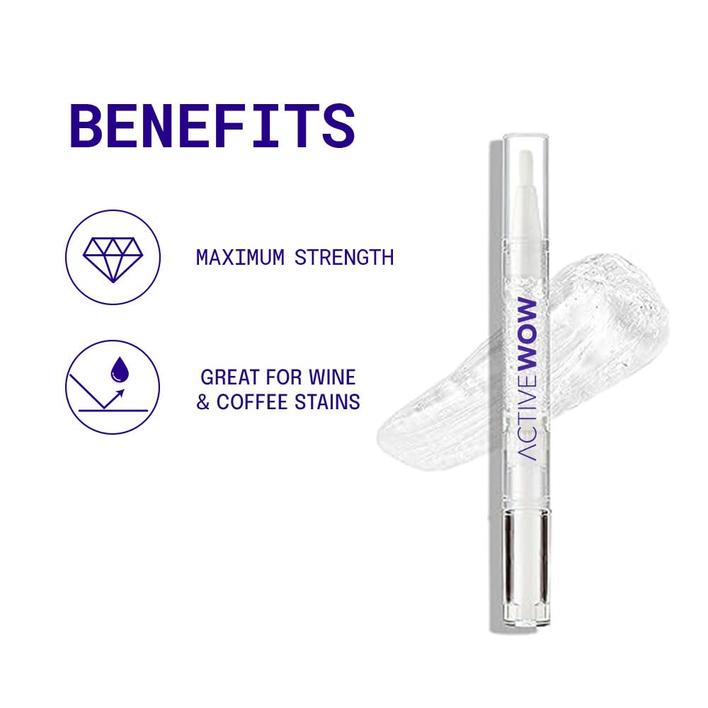 Active Wow 24K Whitening Pen for Teeth - Tooth Whitening Pen, Pen Whitening Teeth, Teeth Stain Remover, Gel Pen, Dental Grade Formula Whitening Pens, Fluoride Free, No Sensitivity, Easy to Use - Mint