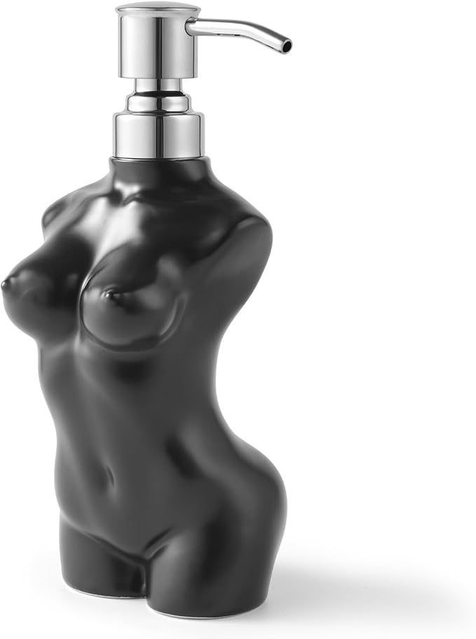 Ceramic Soap Dispenser with 304 Stainless Steel Pump Hand Lotion Liquid Dispenser Refillable for Kitchen and Bathroom Decorative (Matt Black)