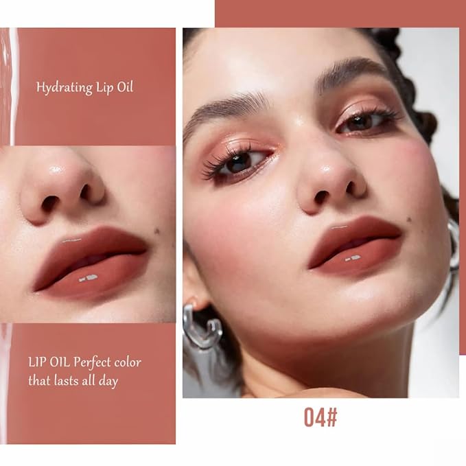 Dual-Ended Lip Stain & Lip Oil – 2-in-1 Matte Color and Hydrating Gloss, Long-Lasting Non-Sticky Lip Tint, Nourishing Moisture & Glassy Shine for Day-to-Night Looks 04#