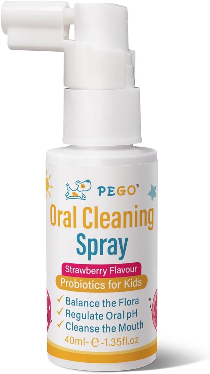 PEGO Kids Oral Spray-Toddler Toothpaste Helper for Fresh Breath, Fruit-Flavored, Probiotic Mouth Spray,Fluoride Free for Newborn to 12 Years (40ml*1, Strawberry)