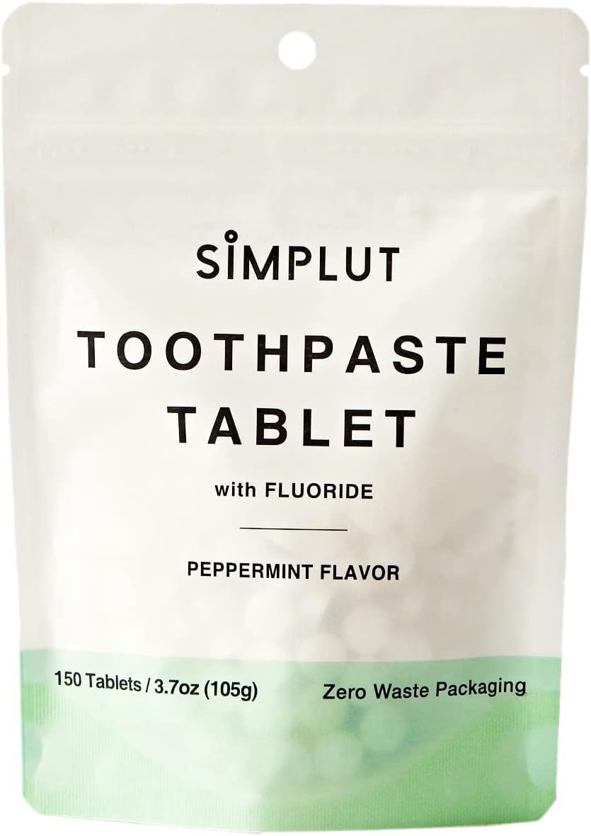 Chewable Toothpaste Tablets with Fluoride, 150 Pack - Travel Sized Oral Care, Eco Friendly Vegan Dental Tabs for Brushing - All Natural, SLS Free Ingredients for Adults - Peppermint Flavored