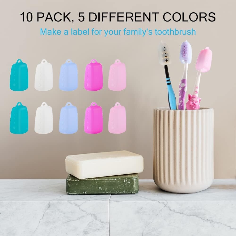 V-TOP Toothbrush Covers Caps, 10 Pack Toothbrush Head Cover for Travel, Silicone Portable Tooth Brush Protecter Cover Pod Case for Home and Outdoor