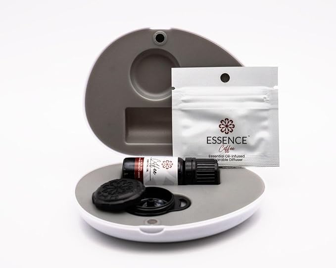 Essence Pearl Travel Case - Wearable Aromatherapy Kit with Nasal Diffuser Rings, Soaking Bay, and 5mL Essential Oil – Portable Wellness Gift Set for On?The?Go Self Care