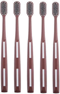 Adult Manual Hard-bristled Toothbrush with Cover, Wide Head Medium Size,for Cleaning Smoke Stain, Tartar, Coffee Stain, Tea Stain.【Hard Bristle Brown toothbrushes, 5 Count (Pack of 1)】