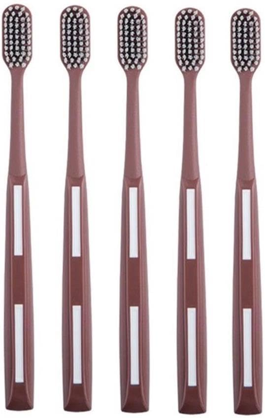 Adult Manual Hard-bristled Toothbrush with Cover, Wide Head Medium Size,for Cleaning Smoke Stain, Tartar, Coffee Stain, Tea Stain.【Hard Bristle Brown toothbrushes, 5 Count (Pack of 1)】