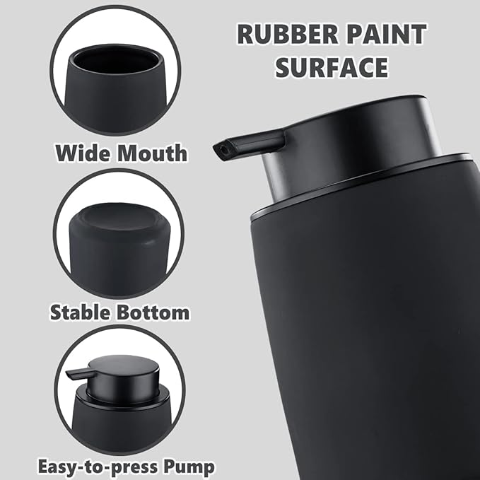12Oz Black Soap Dispenser - Modern Ceramic Lotion Hand Soap Dispenser with Easy-to-Press Black Pump, Reusable and Refillable Liquid Dish Soap Dispensers for Bathroom, Kitchen (Rubber Paint)