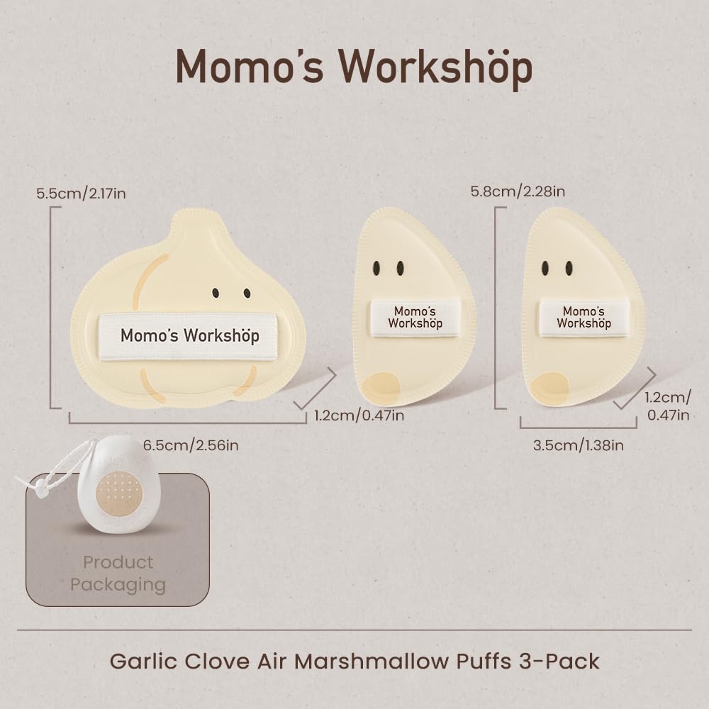 Momo’s Workshop Garlic Makeup Sponge Set (3pcs) - Garlic Shape PU Leather Puff Full Coverage,Makeup Puff for Blending Halloween Themed, Oil Control Ideal for Oily Skin & Storage Case