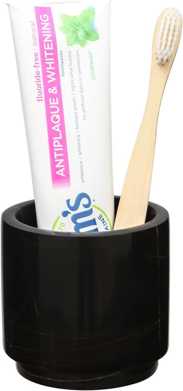 Natural Smooth Real Marble Toothbrush Holder for Bathroom & Countertops Organizer Makeup Brush Holder Black