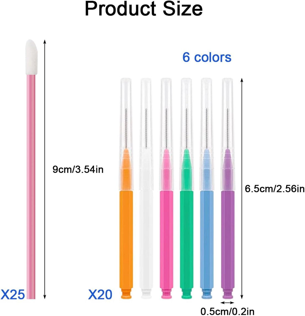 120 Pcs Interdental Brush + 25 Pcs Lip Wands Applicators Disposable, Braces Brush for Cleaner Interdental Brush Toothpick Dental Flossing Oral Dental Hygiene Flosser Tooth Cleaning Tools, Multicolor