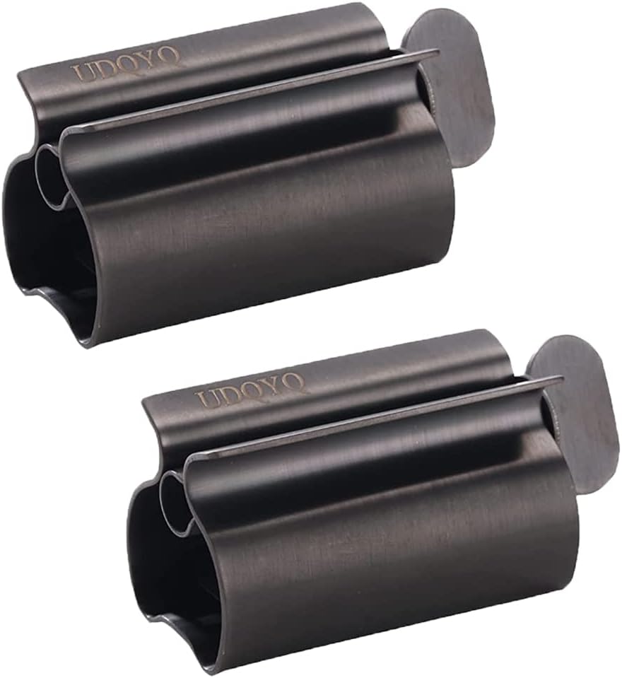 Toothpaste Squeezer - Metal Tube Squeezer Stainless Steel Tube Wringer UDQYQ Toothpaste seat Holder Stand (Matte Black)