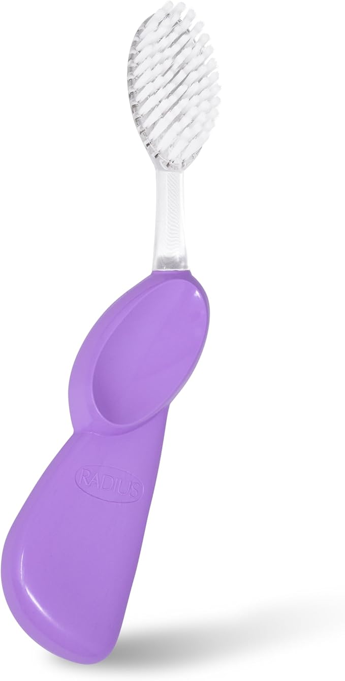 RADIUS Toothbrush with Replaceable Big Brush Head BPA Free ADA Accepted - Left Hand - Pastel Lavender Brush with Pastel Lavender Case