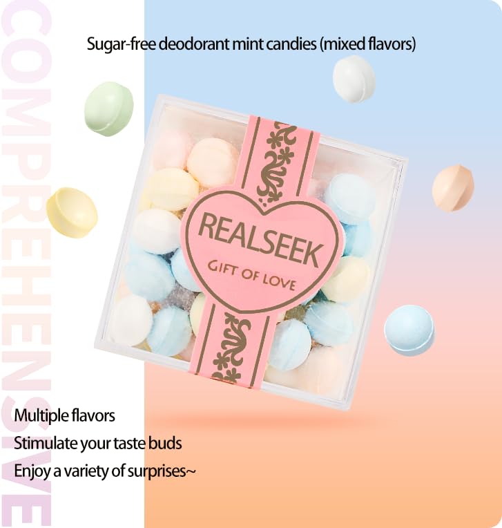 REALSEEK Mixed flavors mint candy, 0 sugar content and Vegan, multiple flavors tickle taste buds, freshen the breath, pocket-sized, a date essential, 4 packs (3.35 ounces)