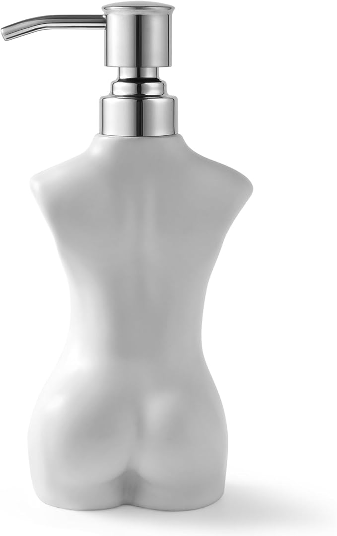 Ceramic Soap Dispenser with 304 Stainless Steel Pump Hand Lotion Liquid Dispenser Refillable for Kitchen and Bathroom Decorative (Matt White)