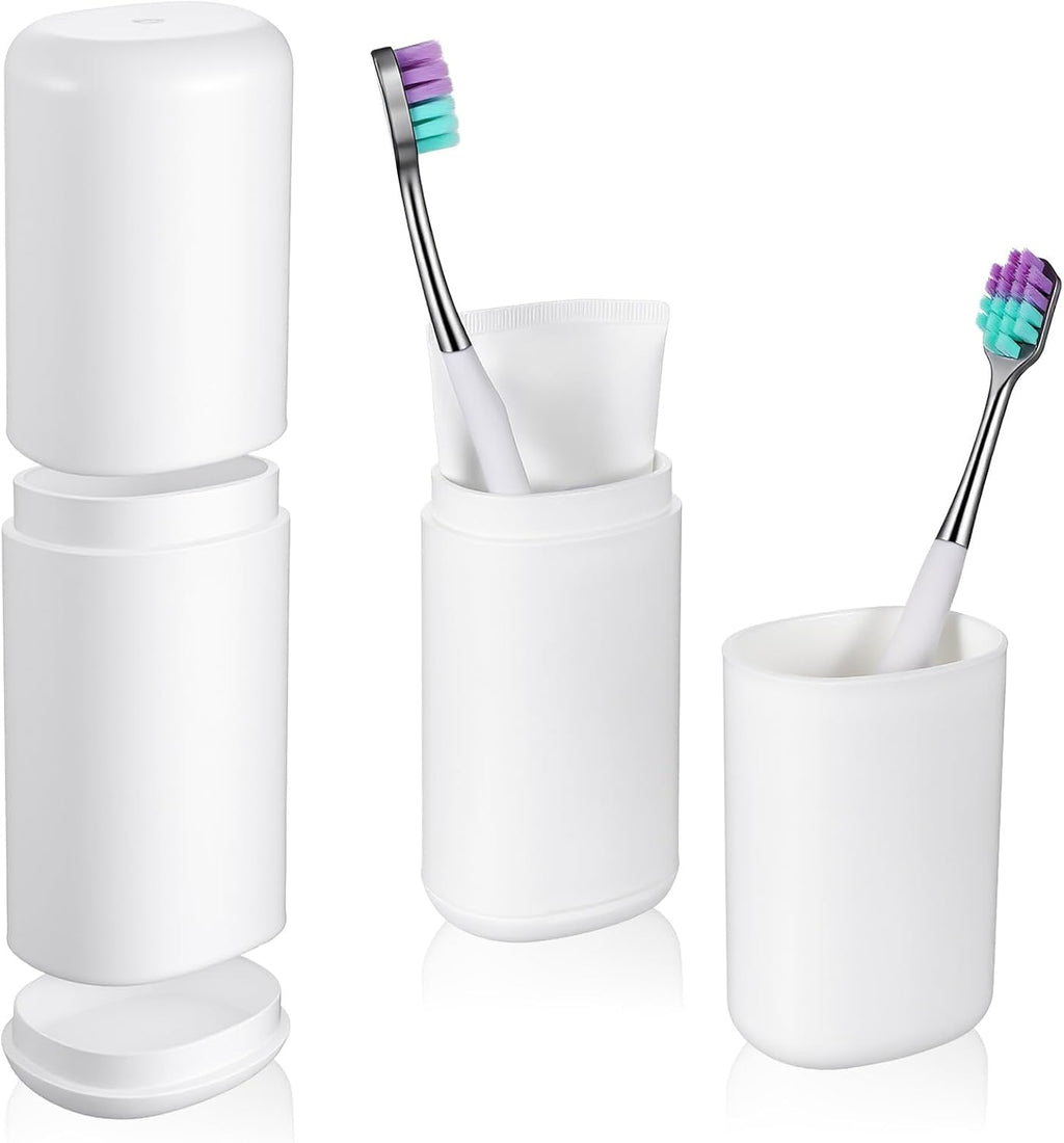 Toothbrush Travel Case Portable Toothbrush Holder with Mouthwash Cup Compact Toothbrushes and Toothpaste Container for Traveling Camping Business Trips Large Capacity White Toothbrushes Holders
