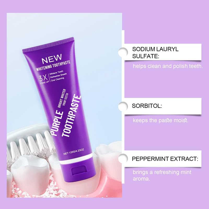 2025 New Whitening Purple Toothpaste,3X White Brilliance Toothpaste, Fluoride-Free Teeth Whitening,Tooth Stain Removal Colour Corrector (1)