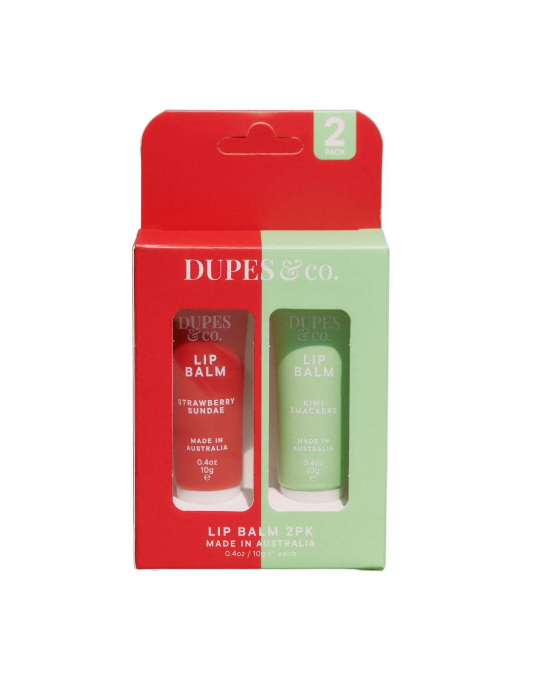 Dupes & CO. Lip Balm 2-Pack – Strawberry Sundae & Kiwi Smacker | Hydrating, Nourishing & Softening | Fruity Flavored, Moisturizing Lip Care | 2 x 0.4 oz | Made in Australia