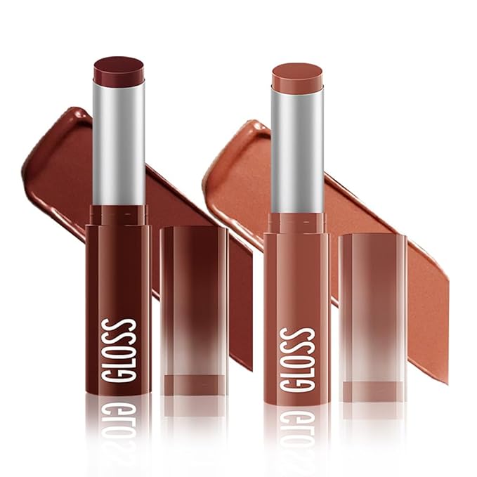 2Pc Butter Lipstick Tinted Lip Balm, Shine Moisturizing Plumper Lipstick for Women, Natural Nourishing Hydrating Lip Gloss Stain for Dry Lips, Lightweight Lip Liner Care Vegan Makeup, 04 & 05