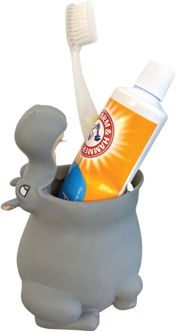 Lily’s Home-Kids Toothbrush Holder Toothbrush Organizer – Durable Silicone Animal Tooth Brush Holder – Easy to Clean Toothbrush and Toothpaste Holder – Baby Toothbrush Holders for Bathrooms-Hippo