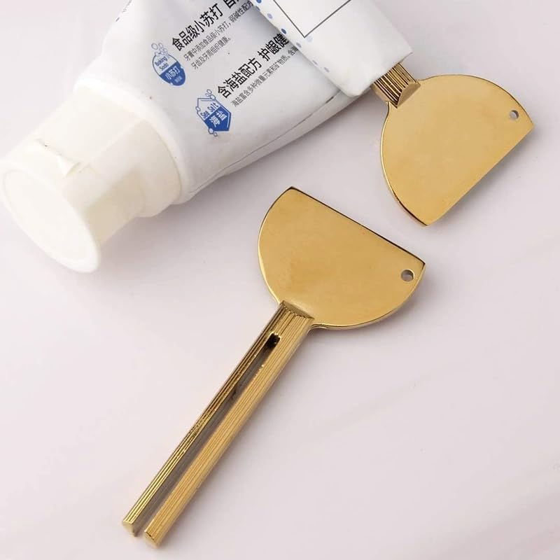 2Pcs Toothpaste Squeezer,Metal Tube Squeezer Key Stainless Steel Dispenser Roller Tube Presser Roller Tube Wringer Key Bathroom and Kitchen Gadgets for Various Tube Ointment Product (Silver and Gold)