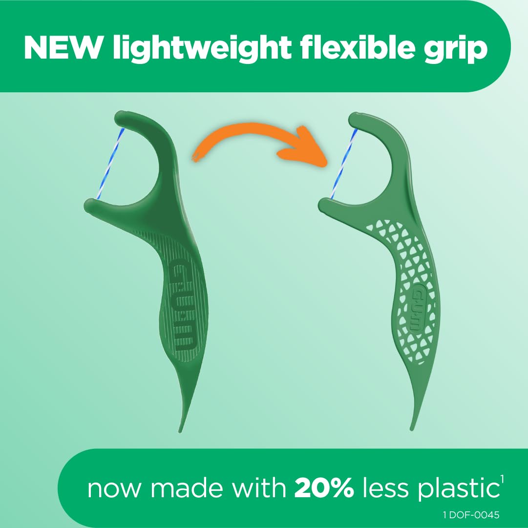 GUM Twisted Mint Floss Picks - Twisted Threads, Shred-Resistant Floss, Easy Grip Handle, 150 Count (Pack of 4)