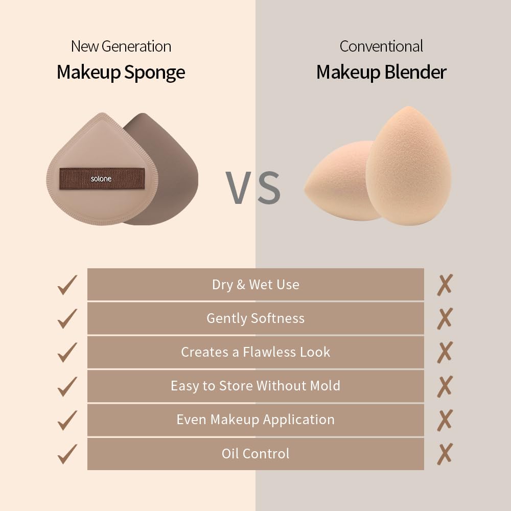 Solone 4 Pcs Double Sided Souffle Makeup Puff Rubycell with Travel Case for Foundation, Concealer, and Powder; Beginner-friendly, Soft Blending Sponge Set