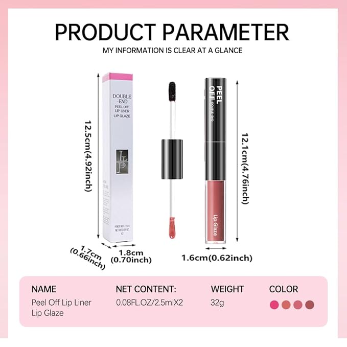 Dual-Ended Peel Off Lip Liner & Stain in Mocha Cocoa – Tattoo-Like Peel Off Lip Stain Liner + Hydrating High Shine Brown Lip Tint, Long-Lasting Waterproof Smudge-Proof Duo for Natural Mocha Brown Lips