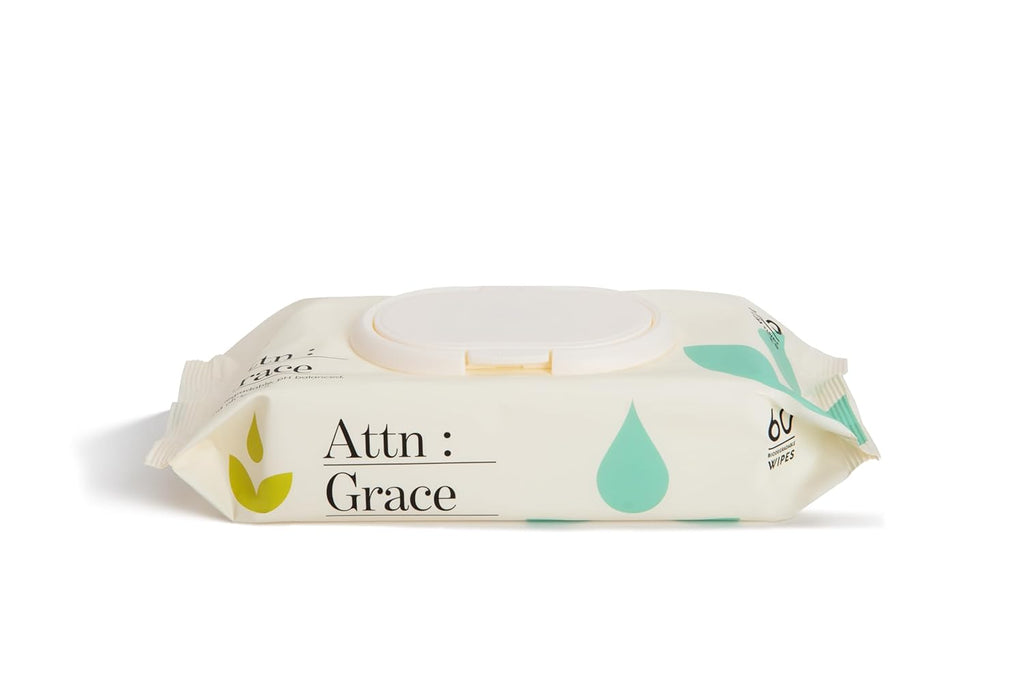Attn: Grace Flushable Wet Wipes for Women (60 Ct) - Cleanse and Refresh with Aloe Vera and Coconut Oil/Soft & Natural Ingredients Soothe Sensitive Skin