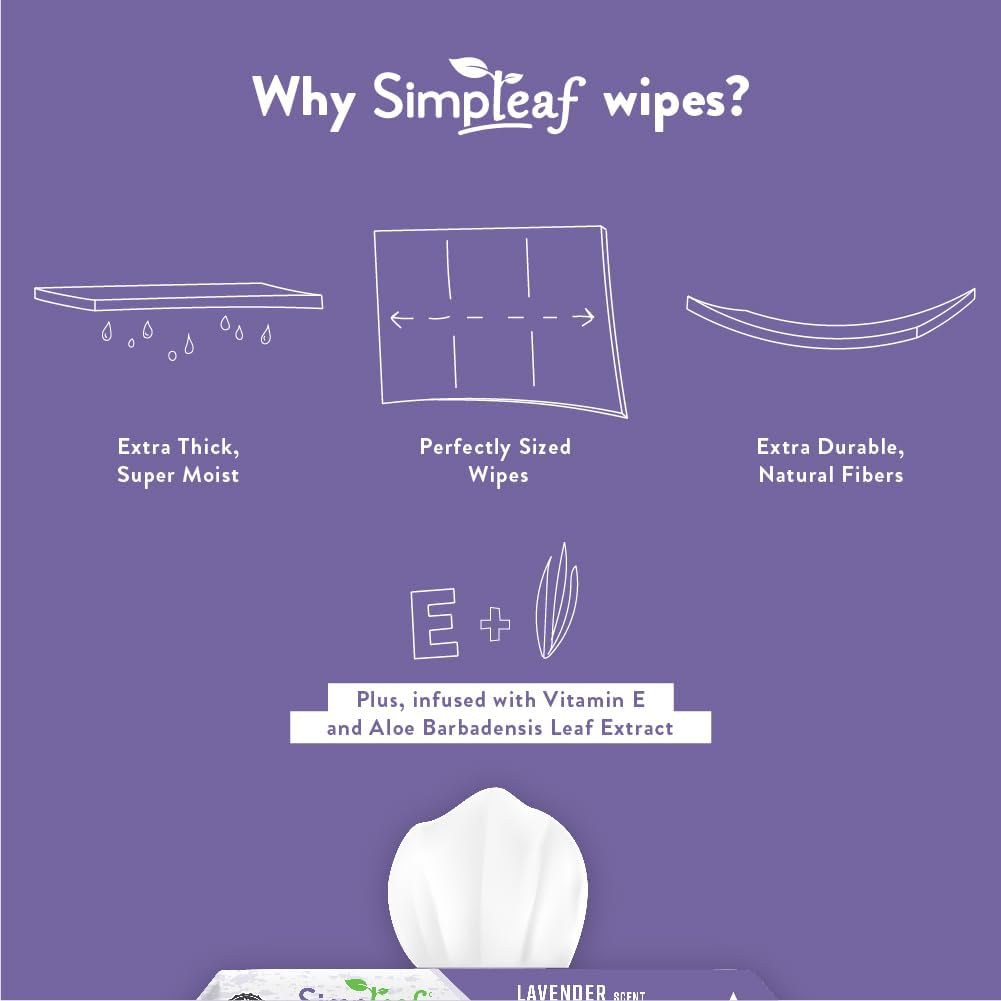 Simpleaf Flushable Wet Wipes Lavender| Eco-Friendly, Paraben & Alcohol Free | Hypoallergenic & Safe for Sensitive Skin | Soothing Aloe Formula | (6 x 25 Counts Convenient Pack) 150 Counts Total