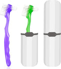 2-Piece Denture Cleaning Brush Set - Multi-Layered Bristles False Toothbrush with Ergonomic Handle and White Carrying Case for Fake Teeth Cleaning, Travel-Sized Oral Care Tool (Green&Purple, One Size)