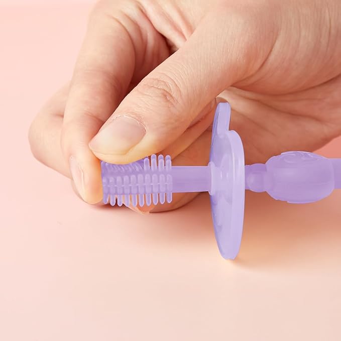 haakaa 360° Silicone Baby Toothbrush – 100% Soft Food Grade Silicone, BPA-Free, Suction Base, Safe for Babies 6 Months+, Gentle Gum and Teeth Cleaning for Infants, Gum Massager (Lilac)