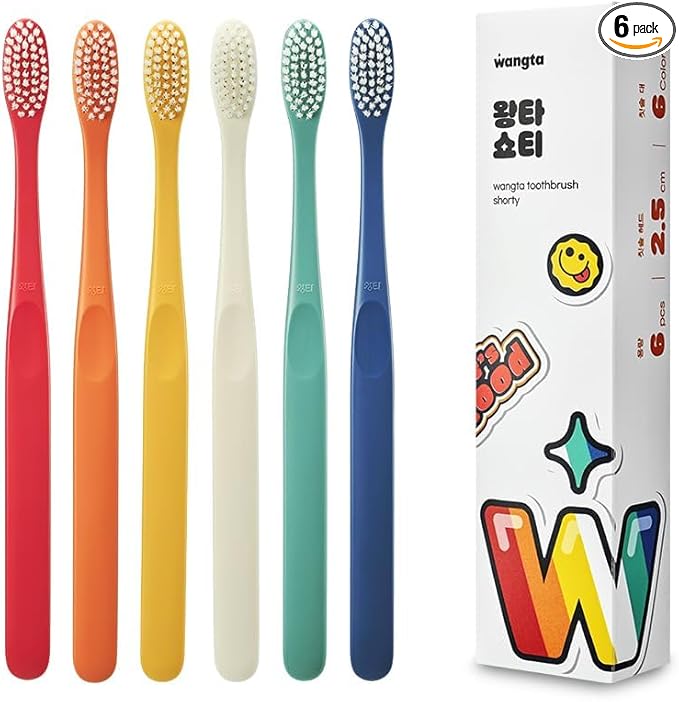 WANGTA Shorty – Standard Toothbrush – 1.0 inch (2.5 cm) Head | Dual Micro Bristles for Gentle Gum Care & Effective Cleaning | Made in Korea Oral Care (6 Pack)