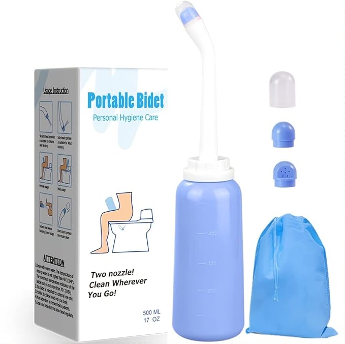 Handheld Personal Bidet Bottle, Bottle for Gentle Postpartum Care and Cleansing, Feminine Care， Personal Perineum Cleansing, 500Ml Portable Bidet Travel Bidet（Blue）, Resistant to 100ºC,Bonus Bag
