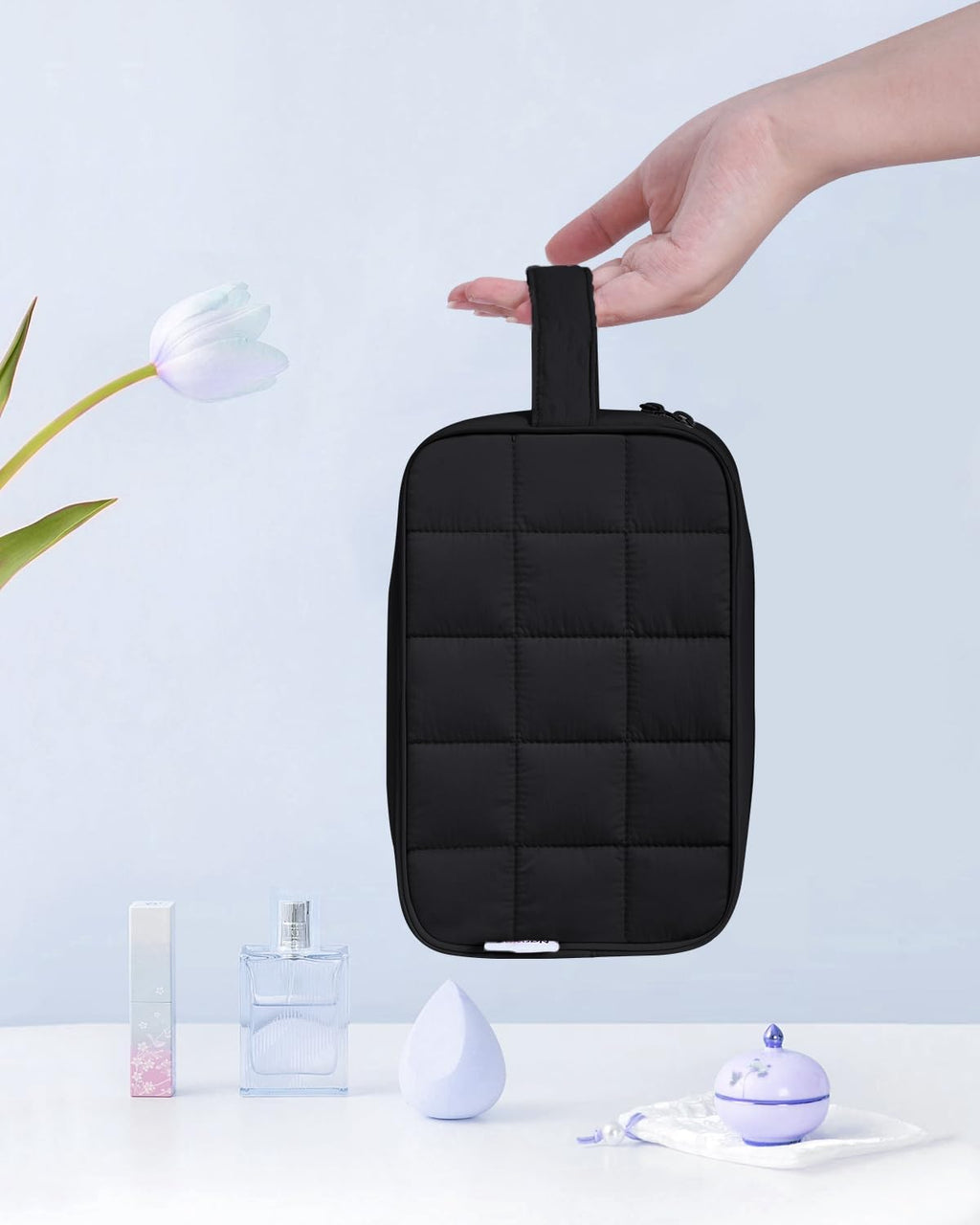 Narwey Puffy Travel Toiletry Bag for Traveling Women Girl, Travel Bag for Toiletries, Cute Travel Makeup Bag Organizer, Quilted Cosmetic Bag Make Up Skincare Medicine Bags