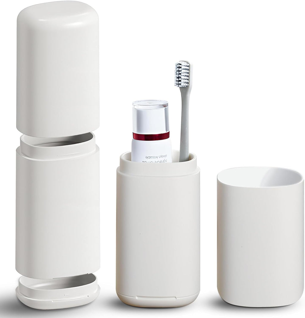 Travel Toothbrush Case with Cup, Gray - Toothbrush and Toothpaste Travel Case, Doubles as Dorm Toothbrush Holder, Detachable Base, Compact Toothbrush Covers for Camping, Business Trip