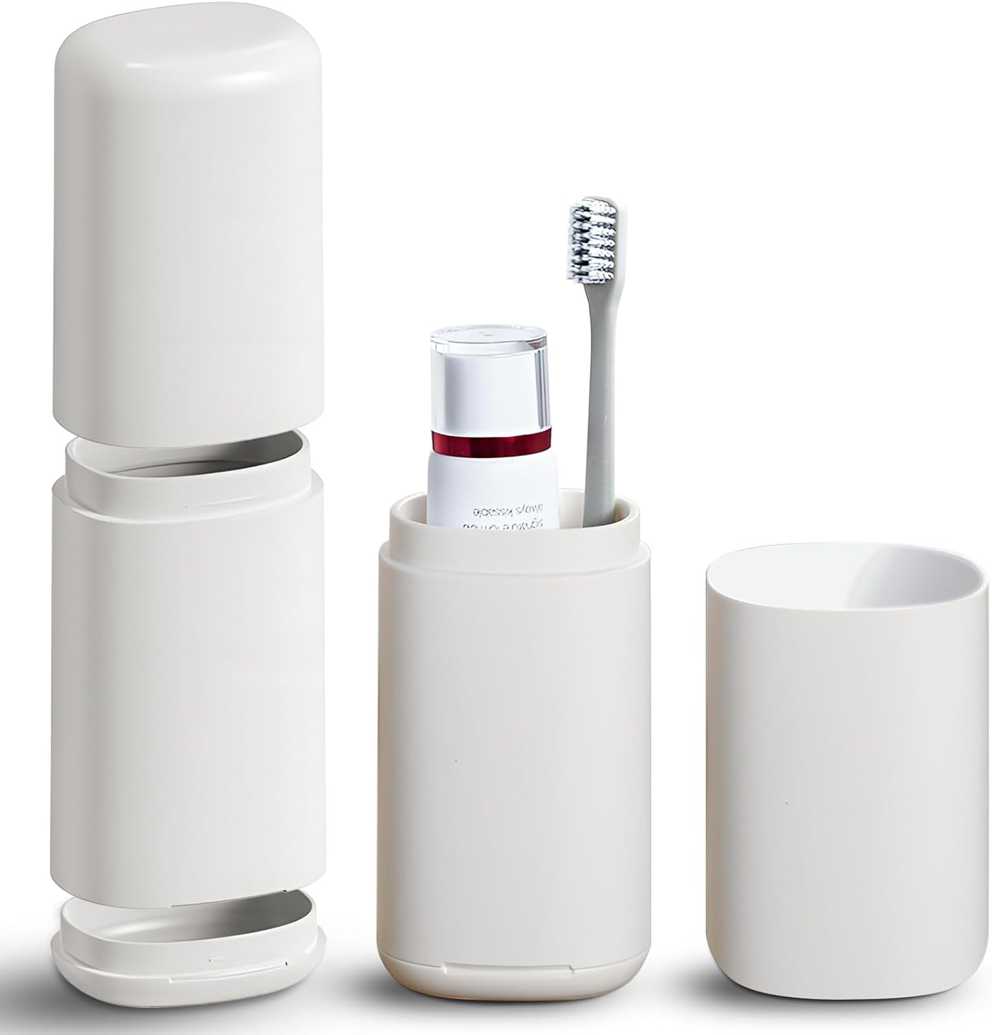 Travel Toothbrush Case with Cup, Gray - Toothbrush and Toothpaste Travel Case, Doubles as Dorm Toothbrush Holder, Detachable Base, Compact Toothbrush Covers for Camping, Business Trip