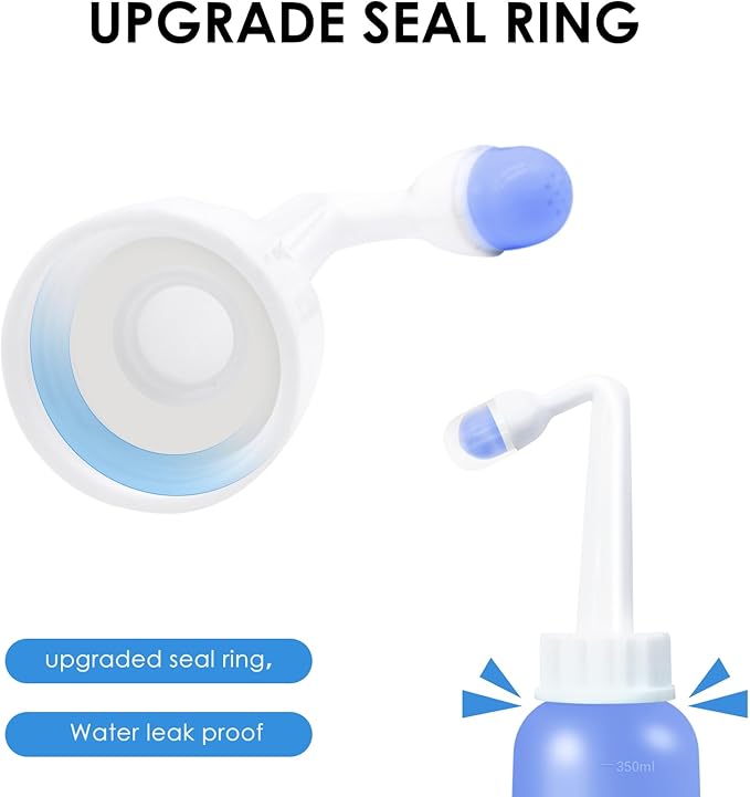 RUFCRIL Mini Peri Bottle, 350ml Portable Travel Bidet with Extra Ring and Carry Bag, TPE Material for High Temperature Resistance, Essentials for Postpartum Perineal Care,Hemorrhoid Treatment, Blue