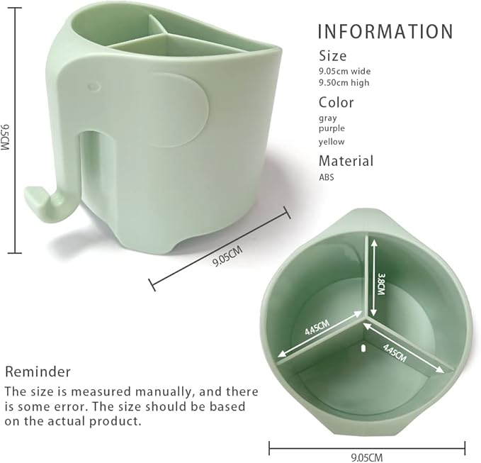 RyanLemon Elephant Toothbrush Holder for Kids,Cute Toddler Toothbrush Holder, Suction Cup Electric Toothbrush and Toothpaste Holder for Toddler with 3 Slots and a Hook for Hanging Bath Ball, Green