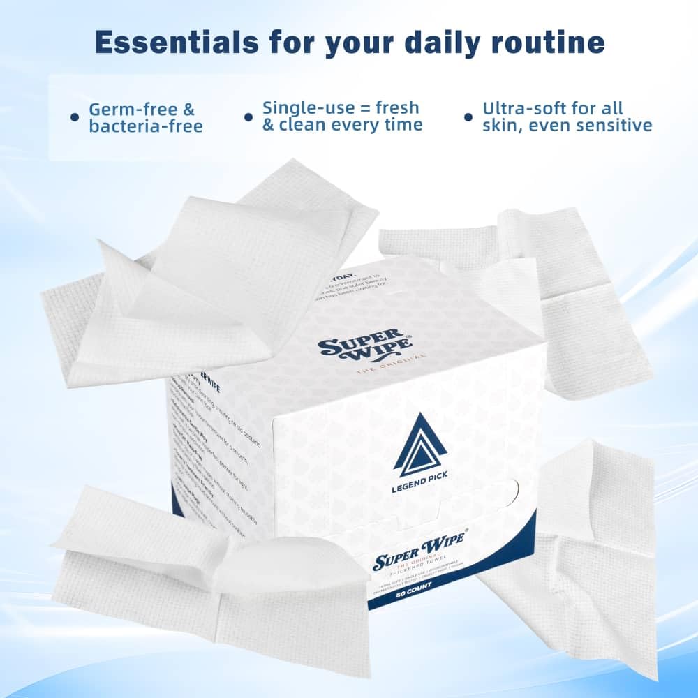 SUPER WIPE Towels - The original- Thickened, Gentle, Ultra Soft Face/Skin Towelettes-Super Absorbant, Lint-Free- Single Use - Viscose Material- 50 counts X (2)