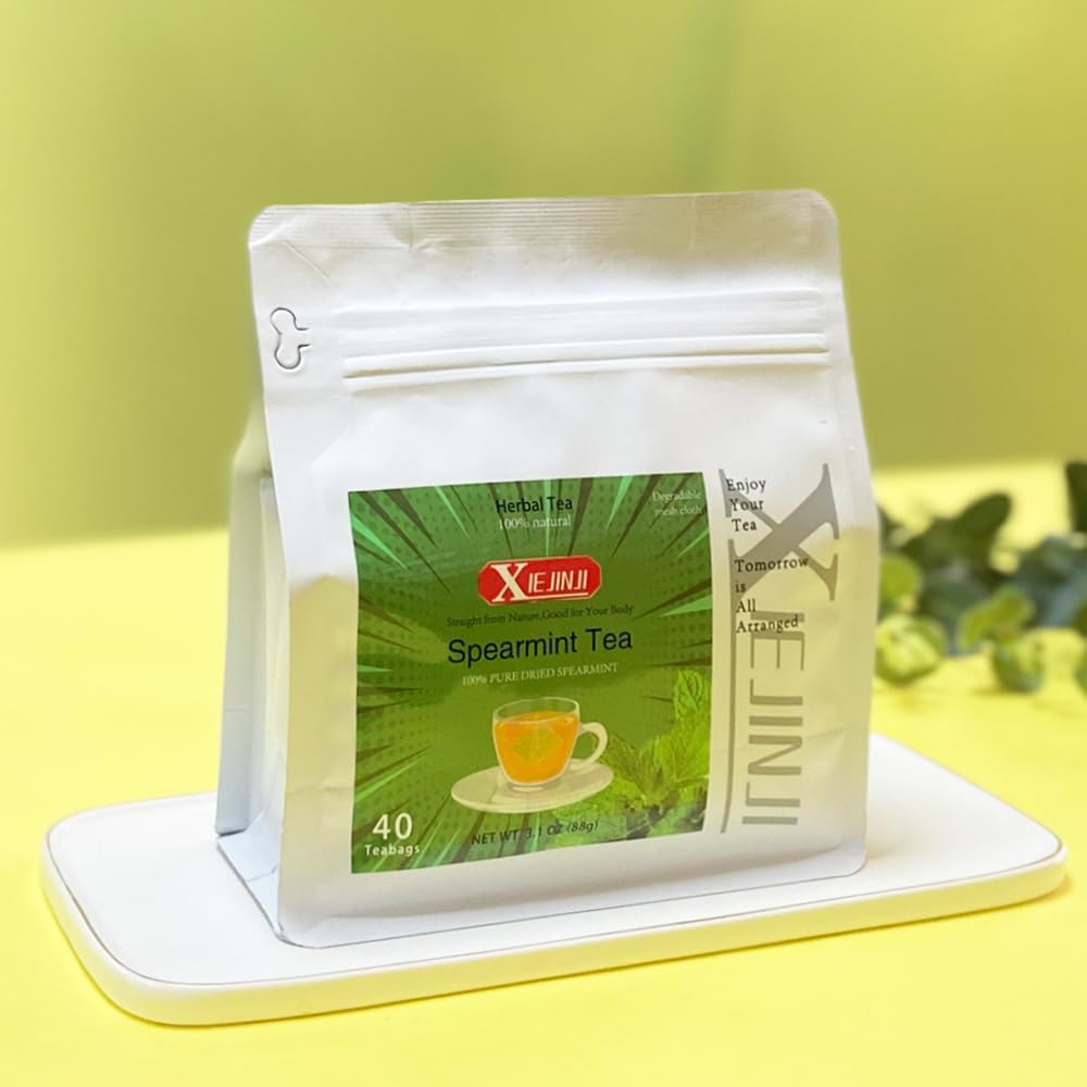 XIEJINJI Spearmint Tea Bags, 40 Count - 100% Pure Spearmint Leaves, Antioxidant-Rich, Supports Digestion, Refreshing & Soothing