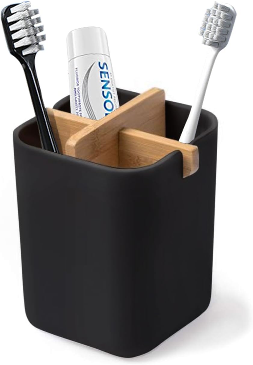 Aoheuo Bamboo-Toothbrush Holders-Multifunctional-Electric Toothbrush-Storage Box-Natural Tough-Toothpaste-Holder Suitable for Bathroom Countertops, Sink, etc.