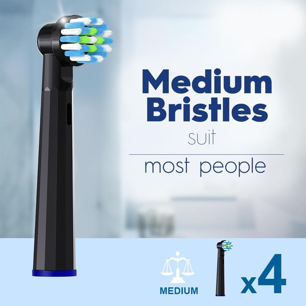 4 Pcs Replacement Toothbrush Heads Compatible with Braun Oral B Pro 1000/7000/9600/5000/3000, Precision Senesitive Brush Heads Refills for Genius X and Smart 1500 Electric Toothbrush (Black)