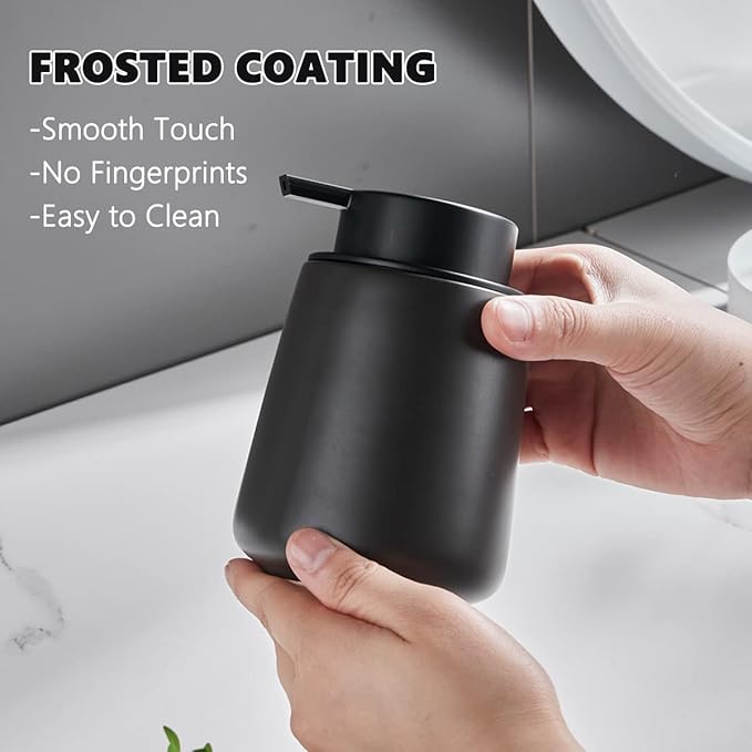12Oz Foam Hand Soap Dispenser - Black Foaming Soap Dispenser Bathroom with Easy-to-Press Pump, Refillable Liquid Lotion Hand Soap Dispenser, Ceramic Kitchen Dish Soap Dispenser Hand Wash Dispenser