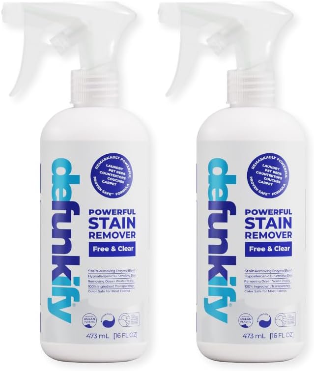 Laundry Stain Remover Spray, 16oz (2-Pack). 'Free & Clear' Stain Remover & Spot Treater Prewash Detergent for Clothes, Carpet & Gear. 'ProvenSafe' Cleaning Spray for Pets, Kids & Sensitive Skin